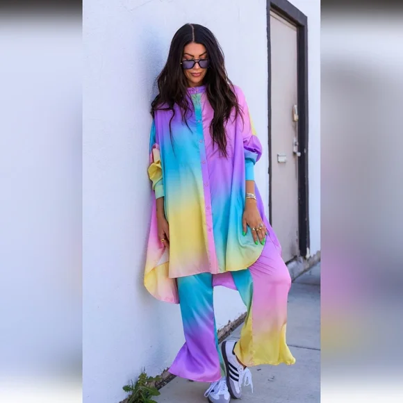 NWT Dressed In Lala | Lala Satin Playsuit in Rainbow Daydream | Large - Picture 1 of 3